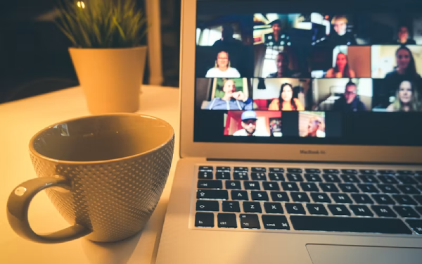 Colleagues in a live video meeting